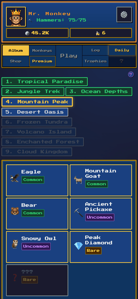 Item collection album with discovered items