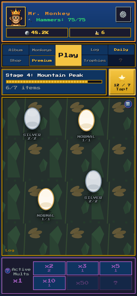 Egg tray gameplay screen with normal and silver eggs